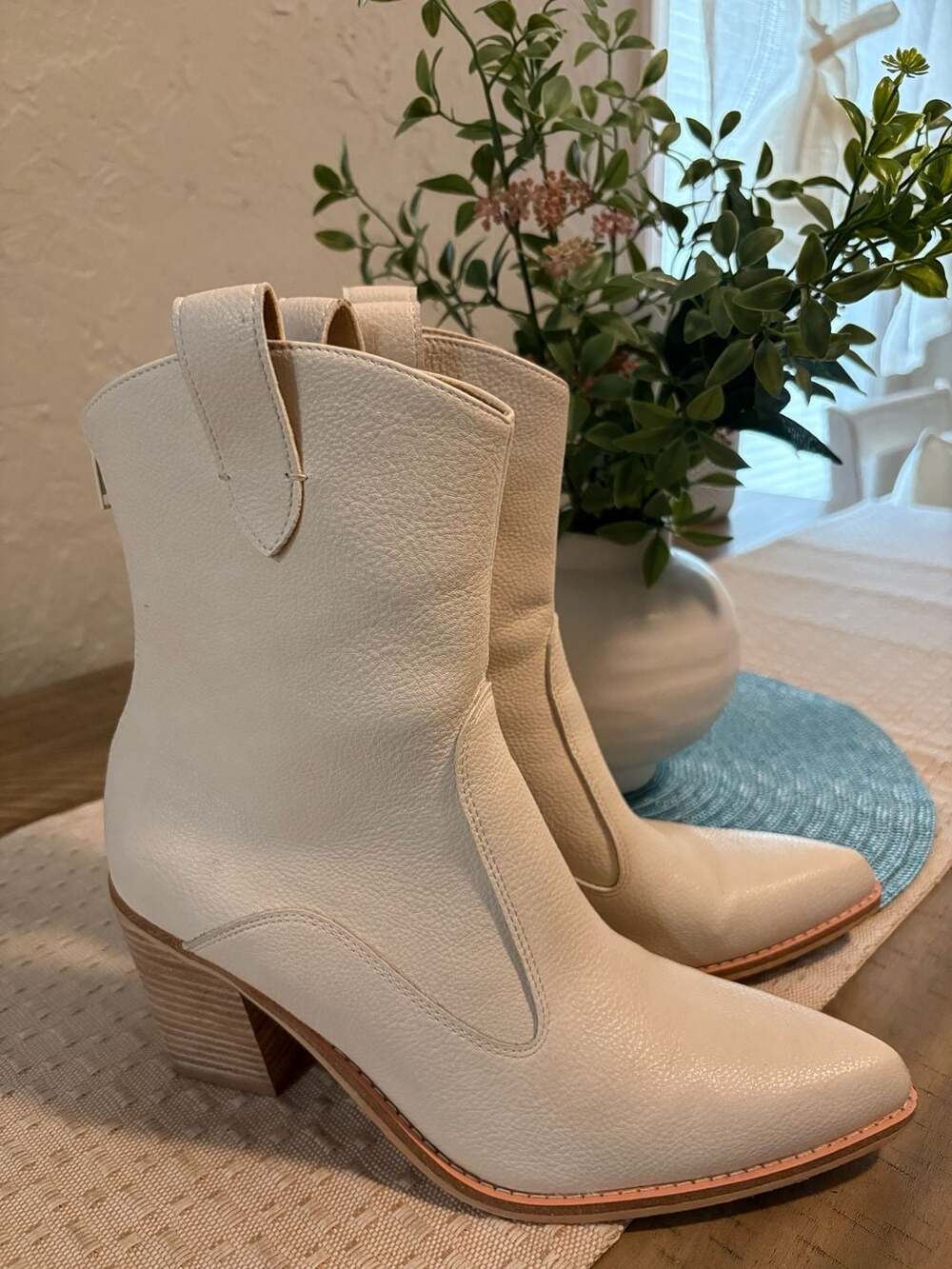 Altar'd State White Vegan Leather Western Ankle Boots Size 9